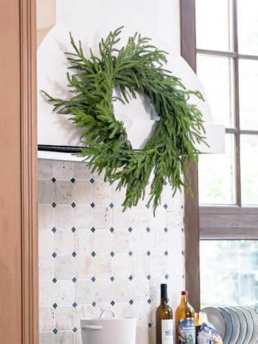 24" Real Touch Norfolk Pine Wreath, Faux Christmas Wreath for Front Door