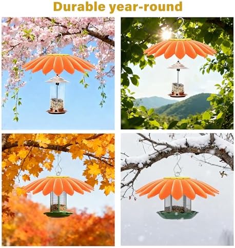 10.5 inch Hummingbird Feeder Shade Dome Cover,Rain Guard,Weather Guard for Bird Feeder, Umbrella Cover for Bird House for Outdoor,Squirrel Baffle,Flower Design(Orange) 2 Pack