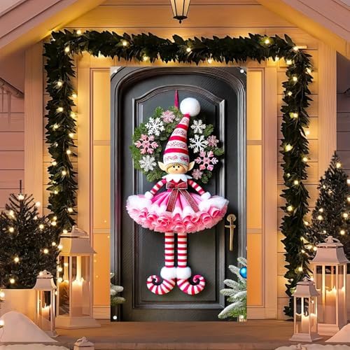 BlissYard Christmas Door Cover Elf Striped 35x71 Inch Polyester