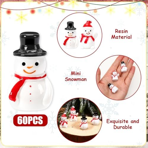 60 Pcs Mini Snowman Figurines Tiny Snowmen for Christmas Crafts
