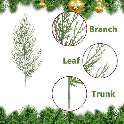 Alpurple 25 PCS Artificial Pine Branches-13.7 Inches Fake Greenery Plants Pine Sprigs-Faux Pine Leaves Picks for DIY Garland Crafts Christmas Embellishing and Home Garden Decoration (25PCS)