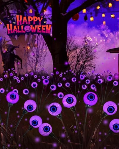 Solar Halloween Decorations Outdoor 4 Pack 24LED Purple Solar Eyeball Light