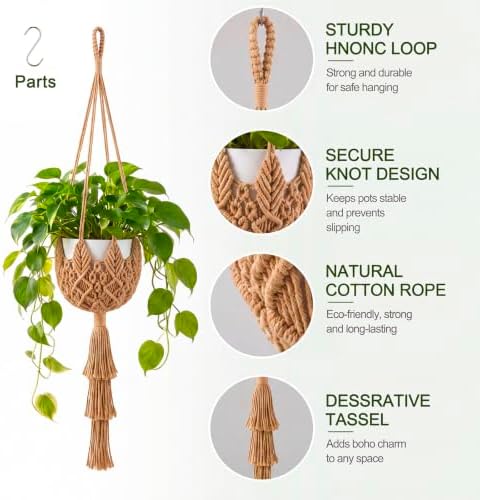 Shappy 1 Pack Boho Macrame Plant Hanger for Indoor