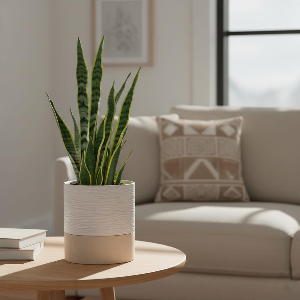 Nihow Ceramic Self Watering Plant Pot for Indoor Plants, 6 Inch,Cream White | Planter with Cotton Wick, Drainage Hole &