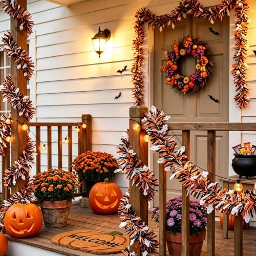 FOIMAS 33FT Halloween Tinsel Garland, Ghost Tinsel Garland Twist Hanging Garland Decorations for Halloween Party Home Mantle Stairs Fireplace Tree Indoor Outdoor