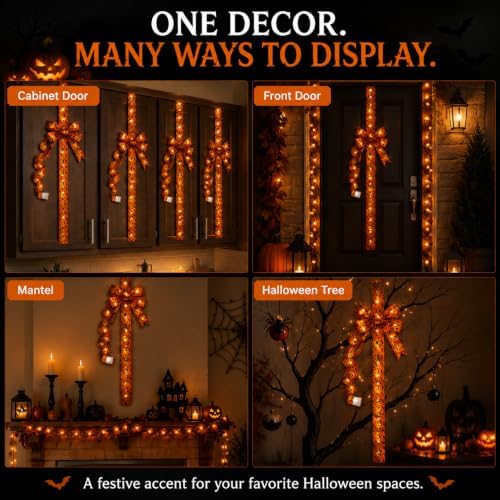 Halloween Cabinet Bow Decor, Light-Up Pumpkin Ribbon Wreath Sash (8 PCS A)