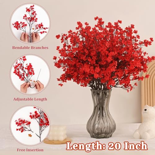 5 Pcs Fake Flowers, Real Touch Babys Breath Artificial Flowers, Red