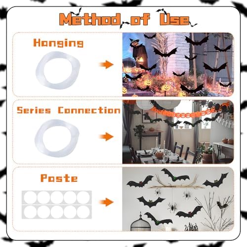 12PCS Halloween Hanging Bat Decorations with Glowing Eyes, 3 Styles