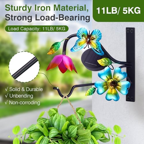 Lewondr 9" Plant Hangers with Solar Light,Metal Hanging Plant Bracket