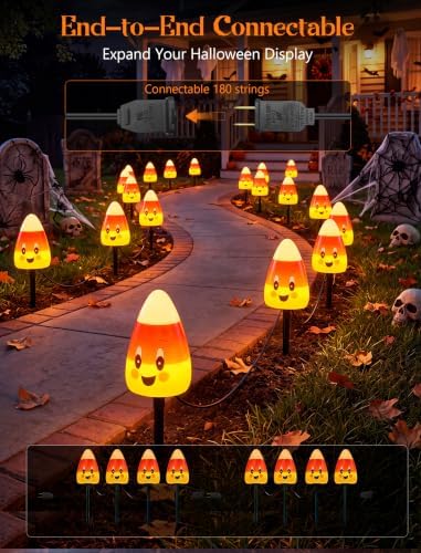 4 Candy Corn Pathway Marker Lights Outdoor, 7Ft Halloween Decoration Stake
