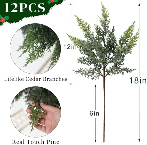 12 Pcs 18"Christmas Artificial Lifelike Touch Cedar Branches for Vase Decor