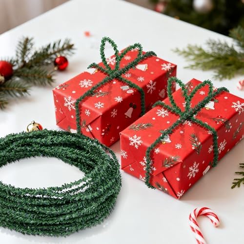 50' Christmas Artificial Pine Wire Garlands, Flexible Greenery Roping Ties