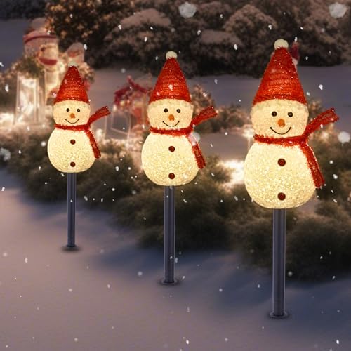 Solar Christmas Snowman Pathway Lights Outdoor Decoration, 3 Pack