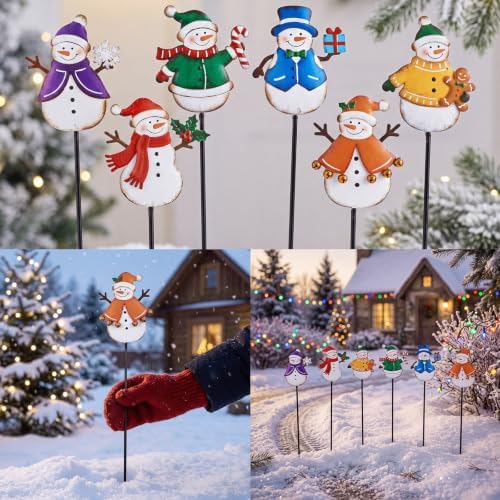 Shimeyao 6 Pcs Garden Stakes Plant Stakes Yard Signs, Snowman