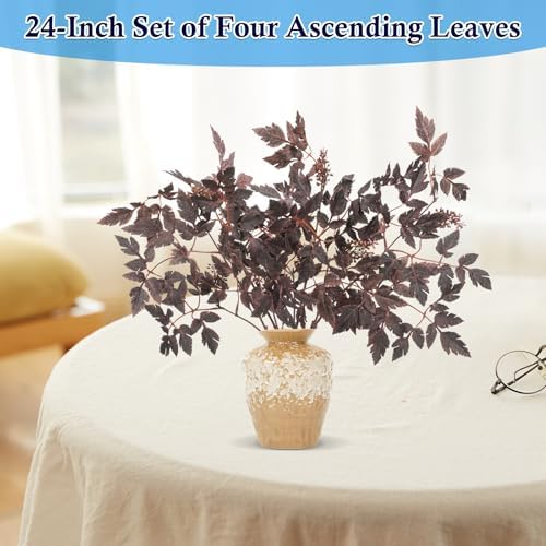 24" Fall Stems with Berries for Vase, Faux Purple Cimicifuga, 4 Pack