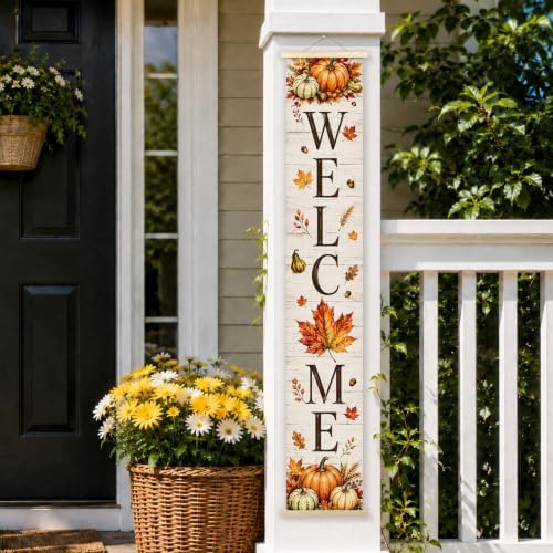 Rustic Fall Welcome Porch Door Banner Wall Decorations 8x47