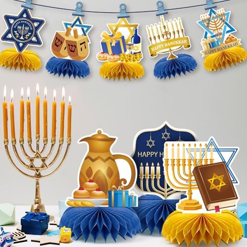 Hanukkah Table Decorations, 10Pcs Chanukkah Honeycomb Centerpieces