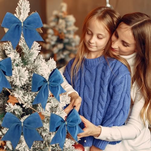 Janinka 12 Pcs 6 Inch Christmas Velvet Bows for Wreath Decor, Dusty Blue