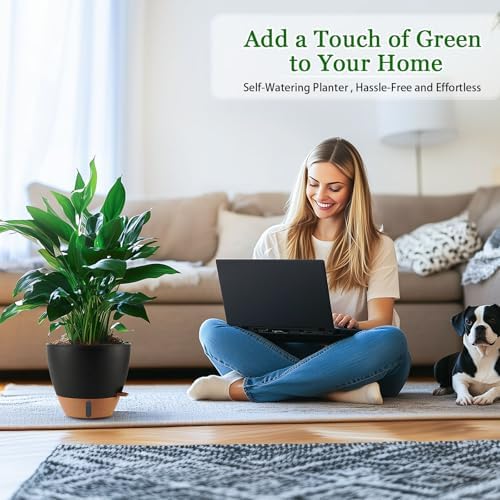 2 Pack 10 inch Plant Pots, Plastic Self Watering Planters