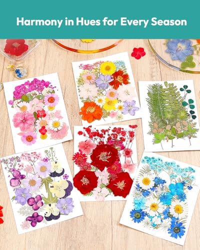 Dried Flowers, Resiners 174Pcs Pressed Flowers for Craft Colorful Real Natural Dried Flowers Dry Leaves Kit for DIY Making Crafts Resin Soap Candle Scrapbook Supplies Card Making Jewelry