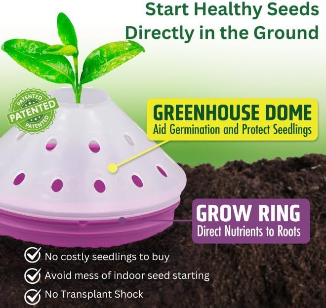 Outdoor Germination and Grow Kit with Greenhouse Domes - Direct Water and nutrients to Roots, Protect Seeds and Seedlings, 4 Sets, Purple, Made in The USA