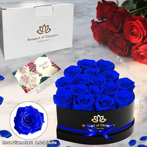 16 Blue Forever Preserved Roses in a Box,Mothers Day Flowers,Preserved Flowers for Delivery,Flowers Gifts for Mothers Day,Birthday Gifts for Women,Valentine's Day Rose Gifts