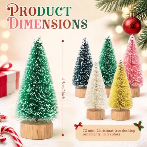 Sumind 72 Pcs Mini Christmas Trees Bottle Brush Sisal,Mixed Colors