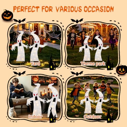 2 Pack 30Inch Halloween Decorations Outdoor Light Up White Ghost Decor