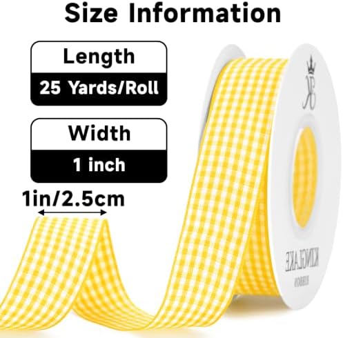 KINGLAKE Light Yellow Gingham Ribbon - 1'' x 25 Yds Yellow Plaid Ribbon