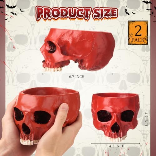 2 Pack Halloween Skull Planter, Red, Retro