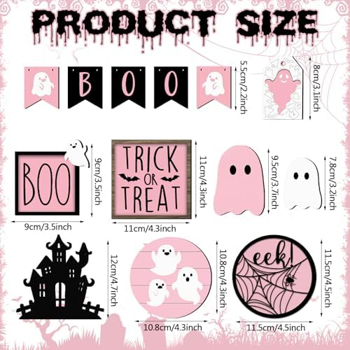Umigy 15 Pcs Pink Halloween Decor Ghost Tiered Tray Decor Set