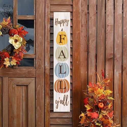 Happy Fall Y'all Porch Sign 47" Autumn Pumpkin Front Door Welcome Sign Vertical Standing Wooden Sign For Garden Home Yard Farmhouse Thanksgiving Decor