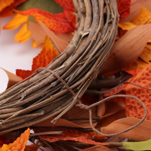 zjlmit Fall Wreaths for Front Door 24 Inch Artificial Fall Wreath with Orange Pumpkins Berries Maple Leaves and Grapevine Base Autumn Sunflower Wreath for Porch Harvest Festival Thanksgiving Day Decor