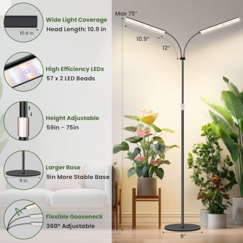 LBW Grow Lights for Indoor Plants, 75" Tall Full Spectrum Plant Grow Light