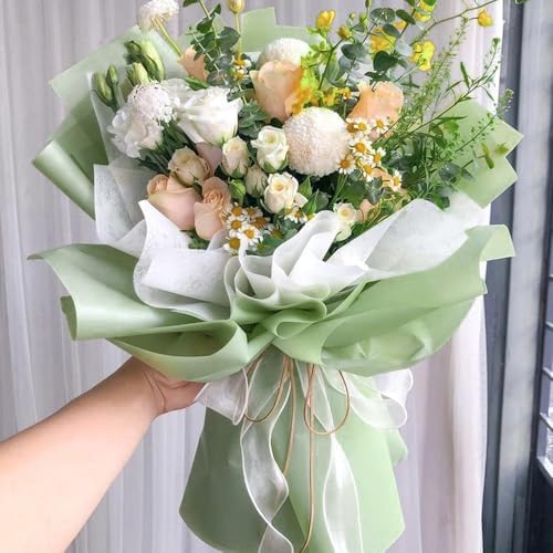 RUSPEPA 20 Sheets Flower Wrapping Paper, Pure Light Green Waterproof Floral Bouquet Wrapping Paper, Florist Supplies Packaging for Birthday, Party, Wedding and DIY Crafts