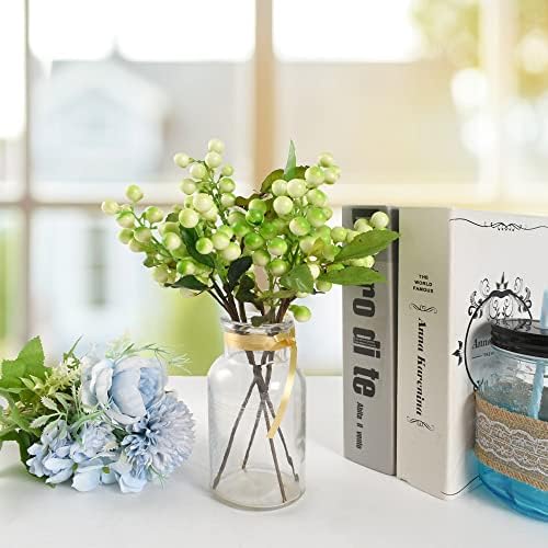 Artificial Berries, 4pcs Artificial White Green Berry Lifelike Fruits Fake Berries for Bridal Bouquet Christmas Home Kitchen Decoration