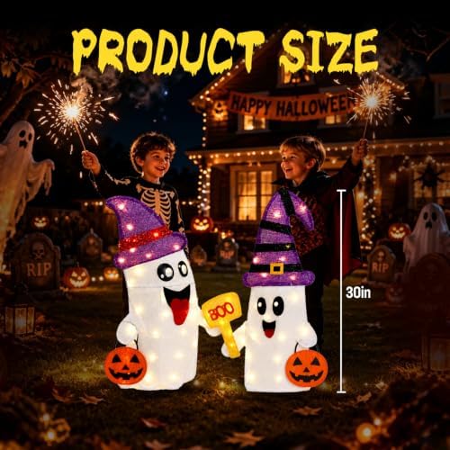 2 Pack 30Inch Halloween Decorations Outdoor Light Up Ghost Decor