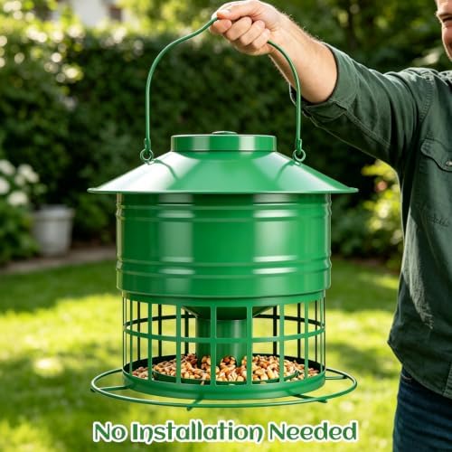 Bird Feeder for Outdoors, Squirrel Proof Bird Feeder for Outside 10LB Metal Caged Wild Bird Feeder with 32 Feeding Ports, Hanging Birdfeeder for Small Birds, Cardinals, Bluebirds, Finches (Green)