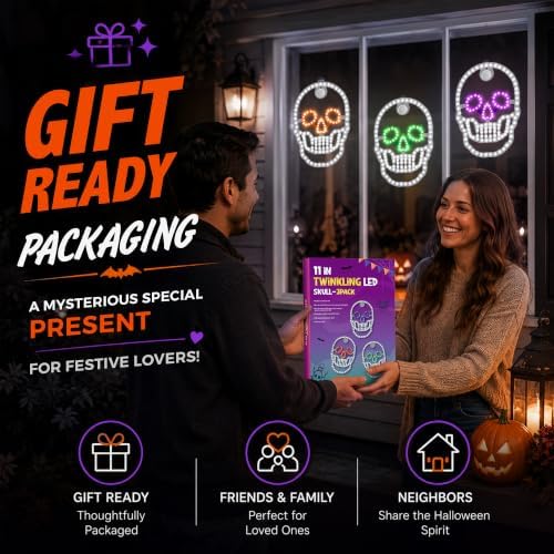 3-Pack 11" Halloween Classics Twinkling LED Skull Window Lights