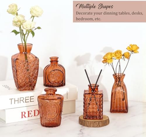 Set of 36 Glass Bud Vases Small Flower Vases for Centerpieces (Dark Amber)