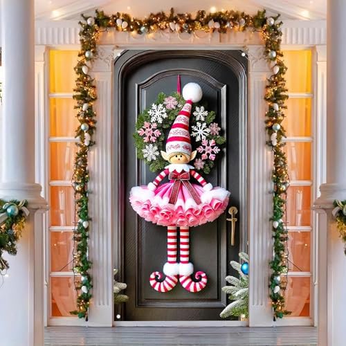 BlissYard Christmas Door Cover Elf Striped 35x71 Inch Polyester