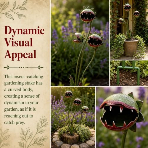 2026 Whimsical Carnivorous Plant Garden Stake, 25 Inch Large Metal Flowers - Venus Flytrap Monster Plant Sculpture, Garden Art Decor for Outdoor Flower Beds Patios Lawn Planters, Halloween Yard Stakes