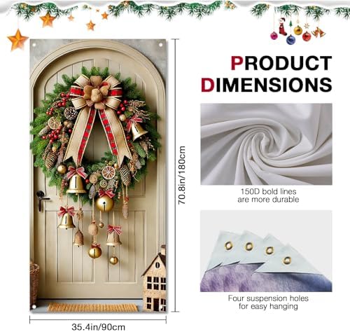 BlissYard Christmas Door Cover Bell Bow 35x71 Inch Polyester