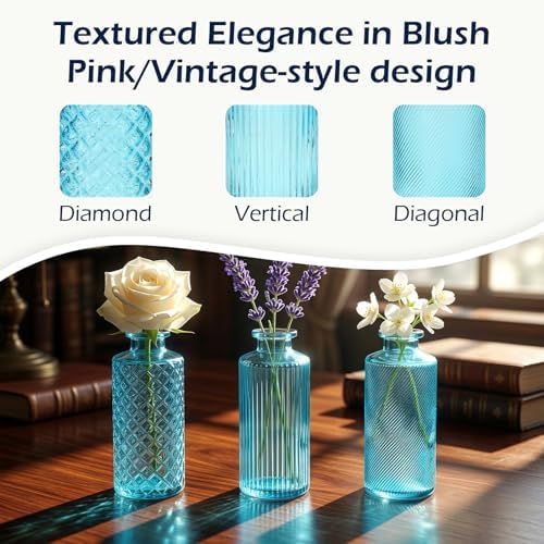 Glass Bud Vases 30 Pack, Small Blue Flower Vases for Centerpieces in Bulk