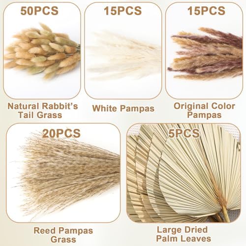 105 Pcs Boho Dried Pampas Grass Decor Bulk