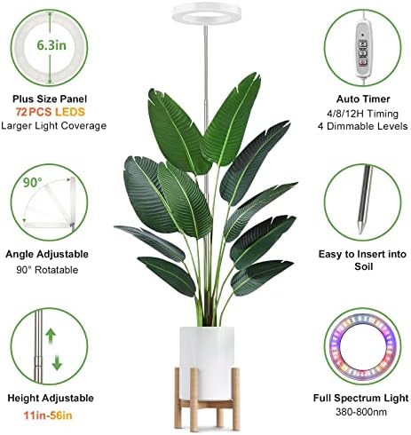 LBW 6.3" Grow Light, 72 LEDs Full Spectrum Grow Lights for Indoor Plants