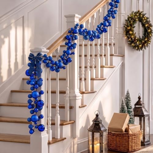 2 Pcs 6 ft Christmas Ball Ornament Garland, Mixed Navy Blue