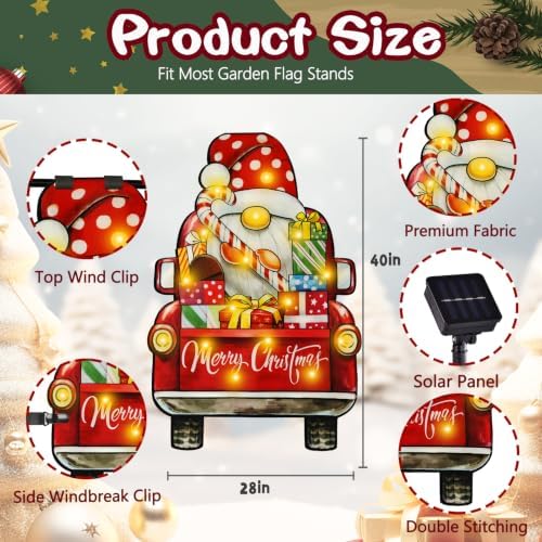 28x40 Solar Christmas Dwarf Garden Flag, Outdoor Decor