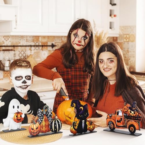 Yalikop 6 Pcs Wooden Halloween Table Top Decorations Retro Halloween Decor