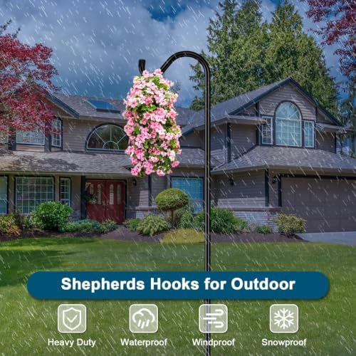 Gtongoko Tall Shepherds Hook for Outdoor, 108 Inch Bird Feeder Pole with 7 Prongs Base, 3/4 Inch Thick Heavy Duty Adjustable Garden Hook for Hanging Plant, Lantern, Hummingbird Feeder, 1 Pack